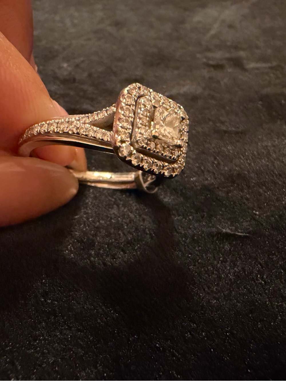 Vera Wang LOVE 14K White Gold Natural Diamond & Sapphire Engagement Ring Size 5